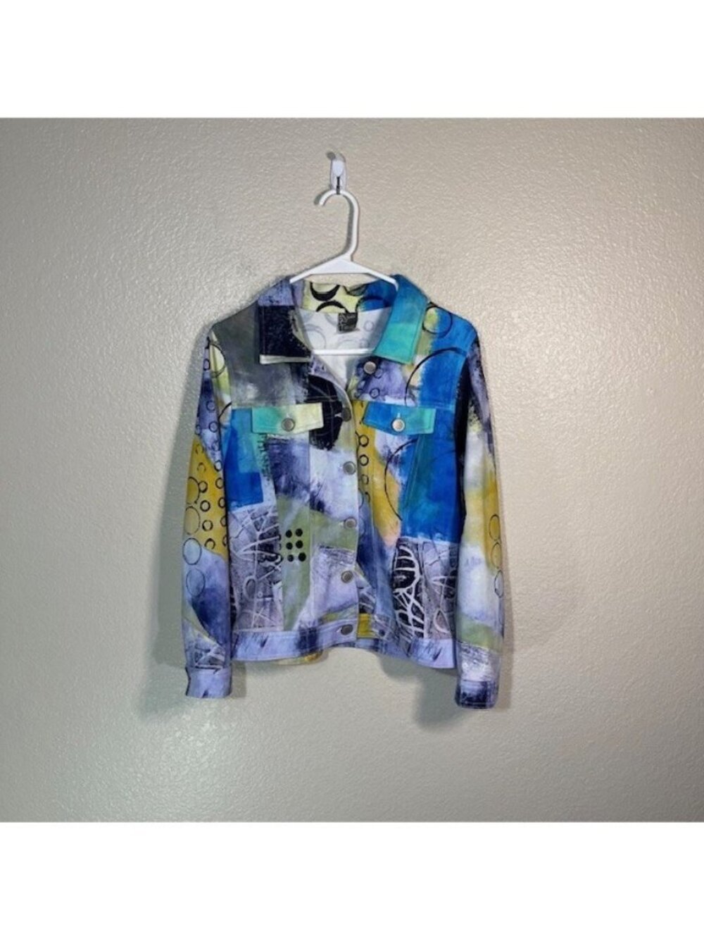 Simply Art by Dolcezza Jacket Womens Small Button Stretch Abstract Multicolor